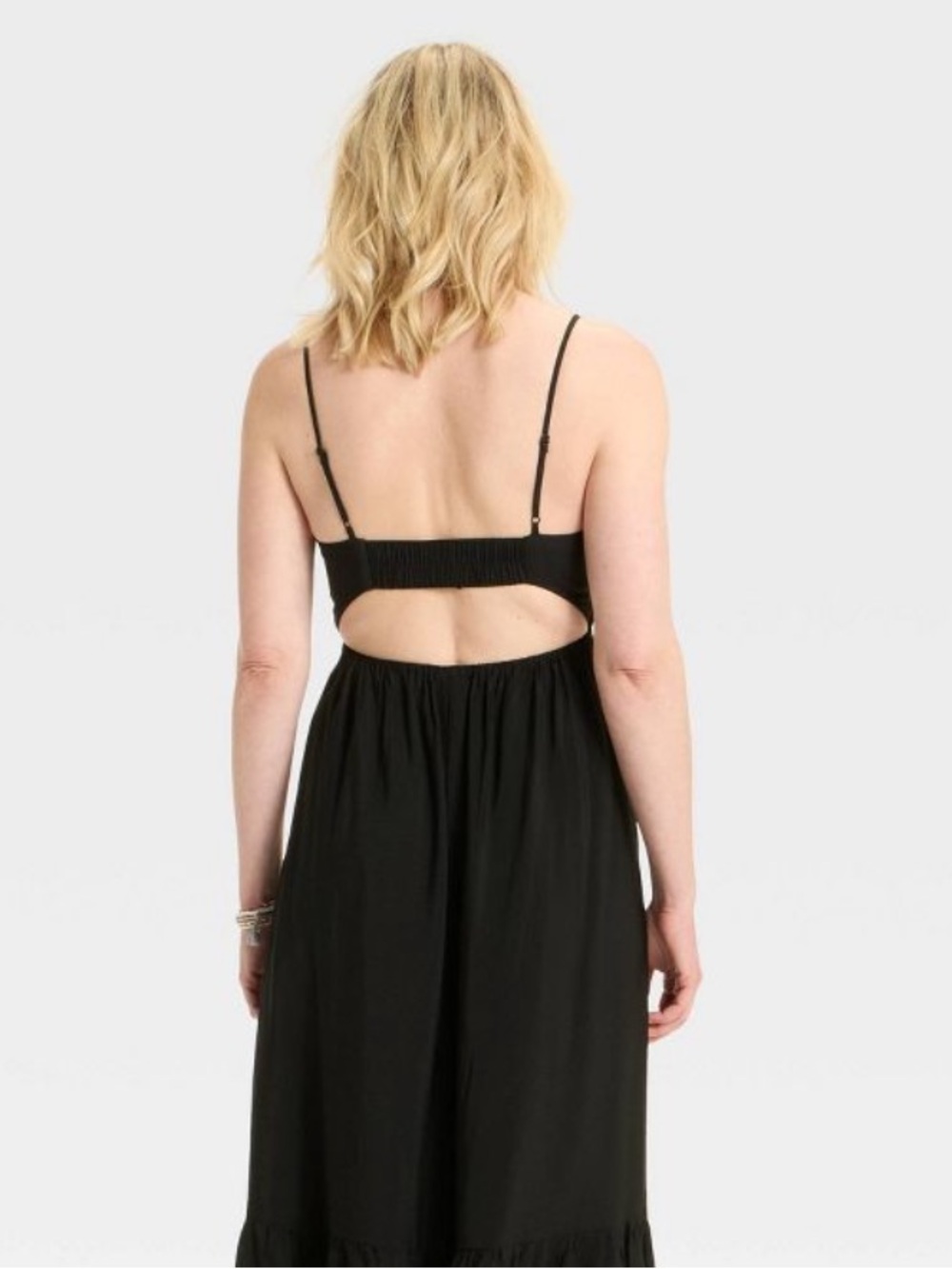A new day Open back Spaghetti-Strap Midi/ Maxi Dress Summer Black‎ Large